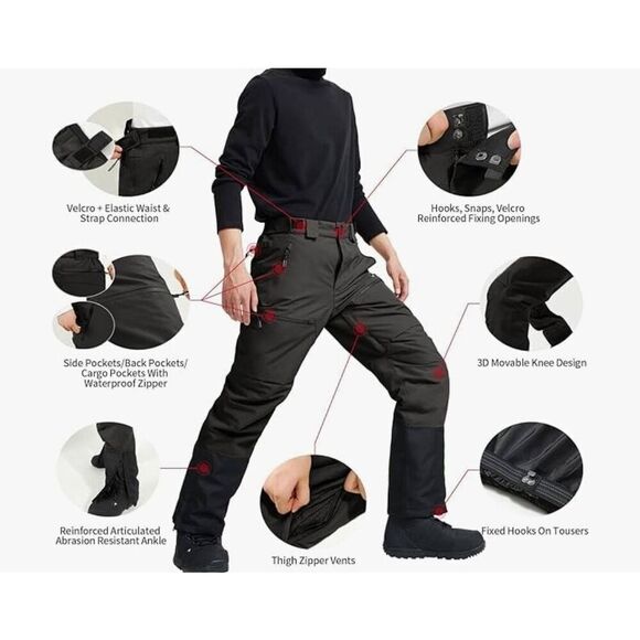 Pioneer Camp Size Large Mens Snow Ski Pants Waterproof Insulated Fleece Lined Sn - Picture 10 of 10